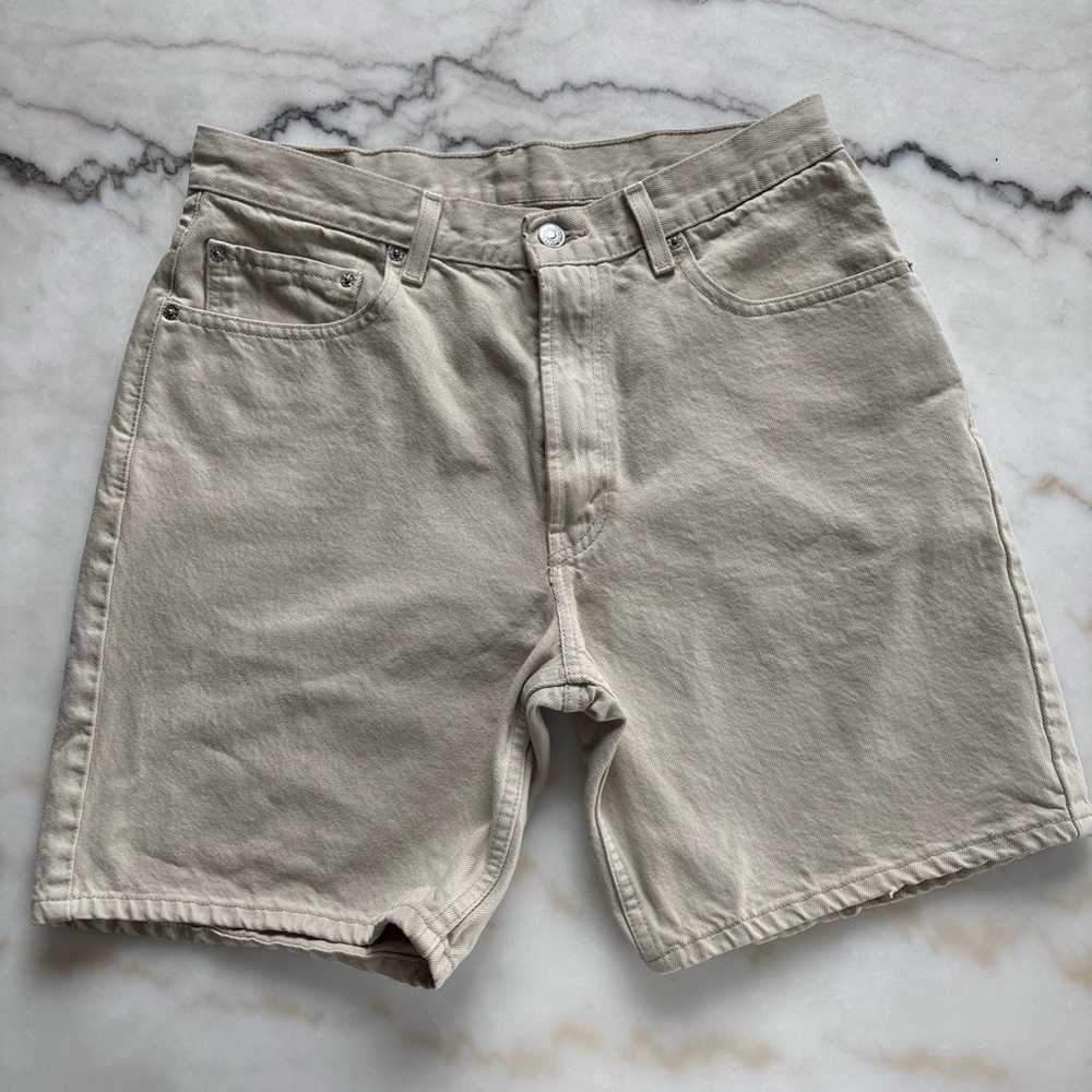 Levis 550 Shorts Vintage 90s Beige Cotton High Rise Relaxed Size 34